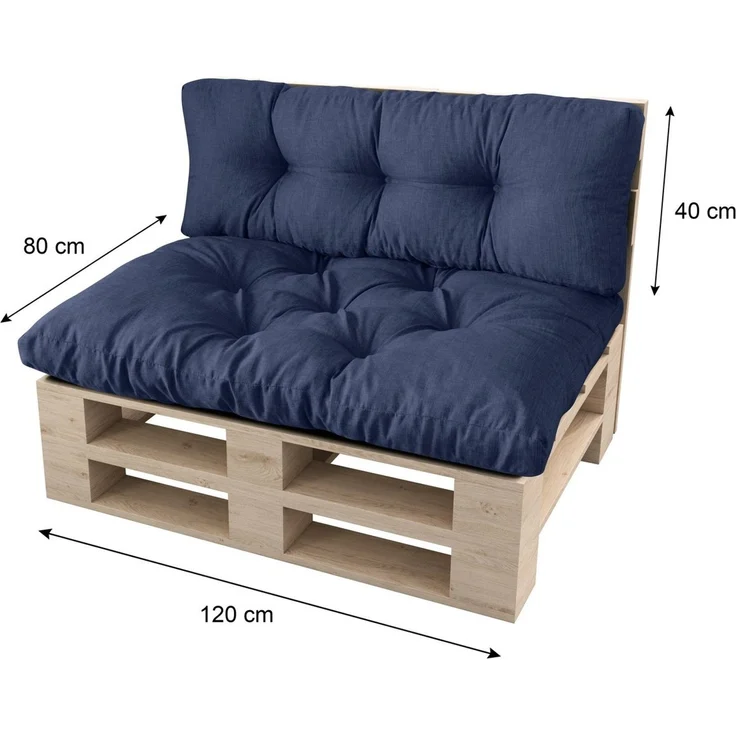 sunnypillow Palettenkissen Malmo - Set Sitzkissen 120x80x12 + Rückenkissen 120x40x15, palettenmöbel palettencouch polsterauflage