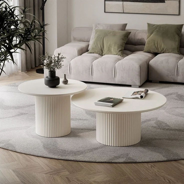 Lookway Couchtisch OVI-Tischset mit geriffelter Basis (2er Set), Durchmesser: ⌀80 cm und ⌀60 cm, Höhe: 36/42 cm – Bild 2