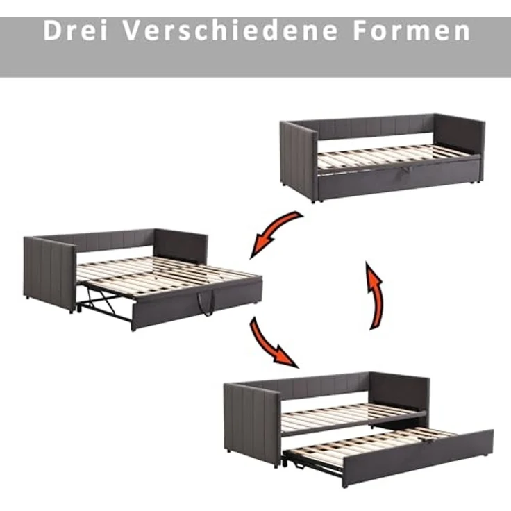 Odikalo Schlafsofa Polsterbett Ausziehbar 90/180*200cm Lattenrosten Samtstoff Beige/Grau – Bild 7