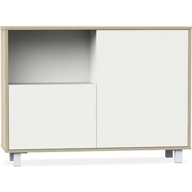 Muebles Pitarch | Sideboard für Wohn- und Esszimmer, Buffet, Möbelstück, 2 Türen und 1 Fach, mit Beinen, Weiß und Eiche Cambrian, 82,5 x 112 x 33 cm, Moderner Eingangsbereich, Tibet Kollektion – Bild 4