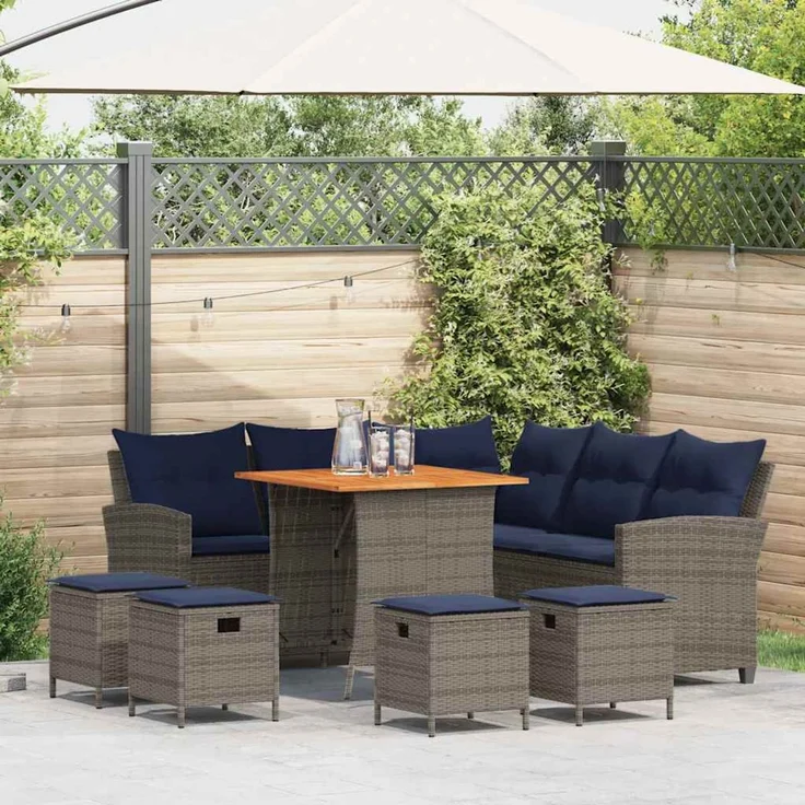 vidaXL 6-tlg. Garten-Sofagarnitur mit Kissen L-Form Grau Poly Rattan 3213544 – Bild 1