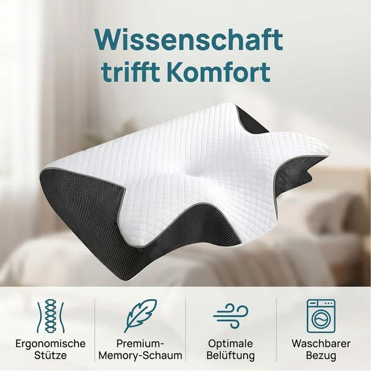 AKKEE Nackenstützkissen Orthopädisches Kissen Kopfkissen Nackenschmerzen aus Memory Foam, Ergonomisches – Bild 2