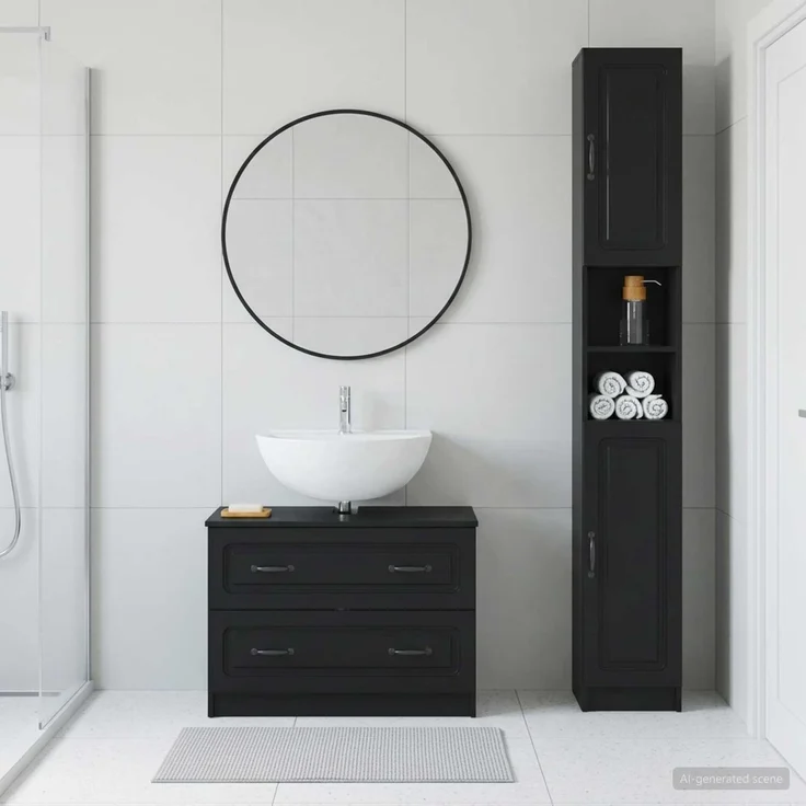 vidaXL 2-teiliges Badezimmer Schrank Set UTRECHT Schwarz Holzwerkstoff 3417568 – Bild 1