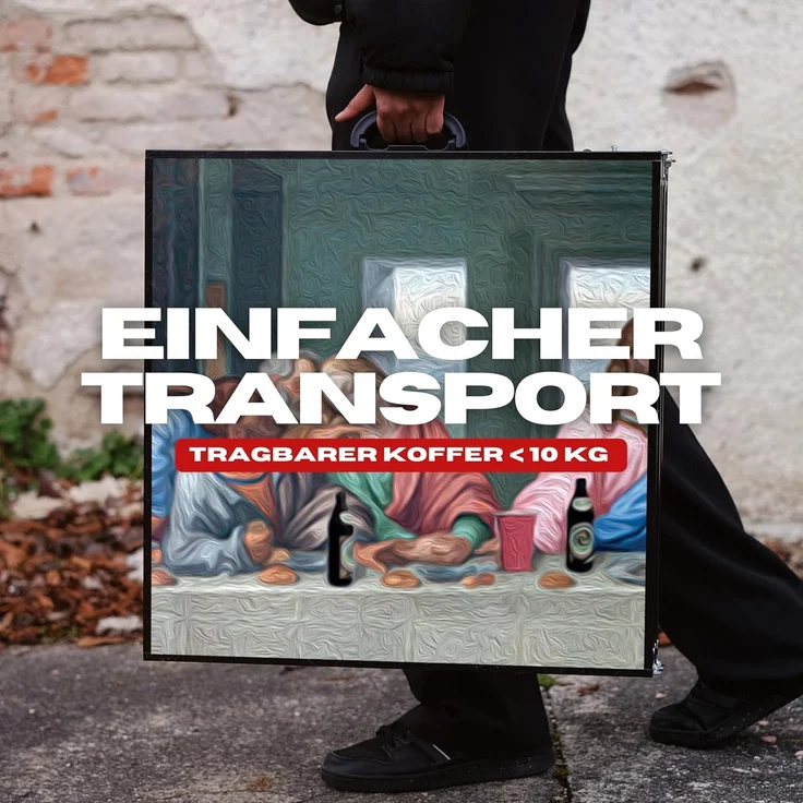 RedCupShop® 'Abendmahl' Bierpong Tisch, inkl. 50 Bechern und 8 Bällen, klappbar, tragbar, wasserabweisend & kratzfest, Aluminium / MDF, 240 x 60 x 70 cm – Bild 7