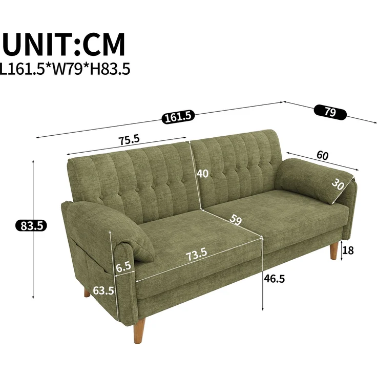 2-Sitzer Sofa B 161,5 x T 79 x H 83,5 cm aus Chenille mit Knopfheftung – Bild 4