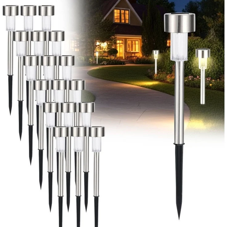 Casativo Gartenleuchte Solar-Wegeleuchten Set mit Erdspiess & Dämmerungssensor, wetterfeste Gartenleuchten – Bild 1