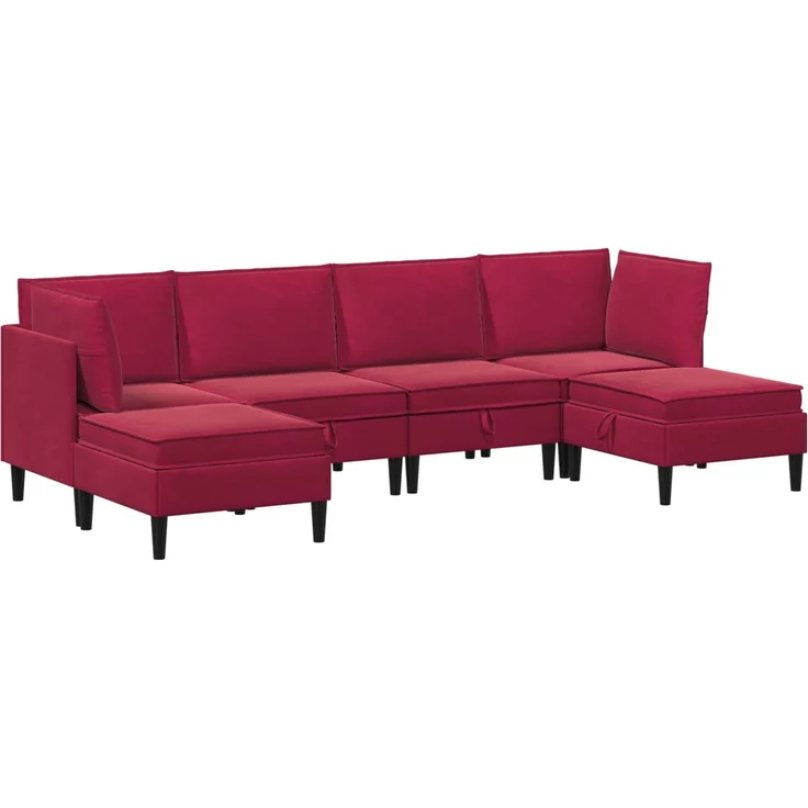vidaXL Wohnzimmergarnitur mit Kissen mit Speicher 6 pcs Weinrot Samt 3413752 – Bild 2