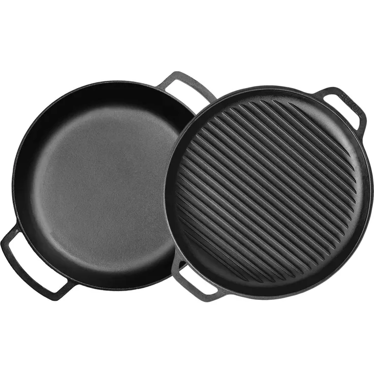Ø36cm Gusseisenpfanne mit Deckel-Grillpfanne aus Gusseisen Bräter Schmortopf aus Gusseisen zwei Griffe Servierpfanne
