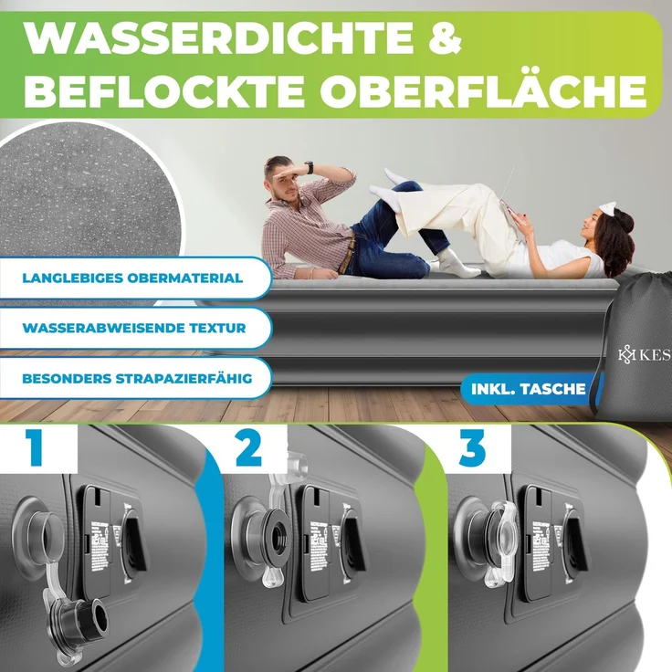 KESSER® Aufblasbare Matratze Luftbett mit eingebauter elektrischer Pumpe integrierte erhöhte aufblasbare Matratze für Übernachtungsgäste mit Aufbewahrungstasche Doppel, Grau / Anthrazit – Bild 6
