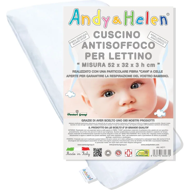 ANDY & HELEN Flauschfreies Kissen für Babybett mit Stangen mit Baumwollbezug