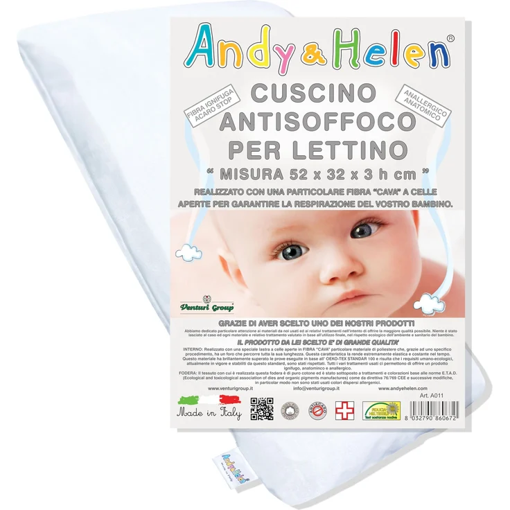 ANDY & HELEN Flauschfreies Kissen für Babybett mit Stangen mit Baumwollbezug