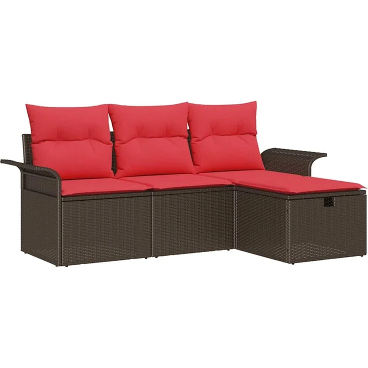 vidaXL Gartensofa-set mit Kissen 4 pcs Braun und Rot Poly-Rattan 3358853 – Bild 2