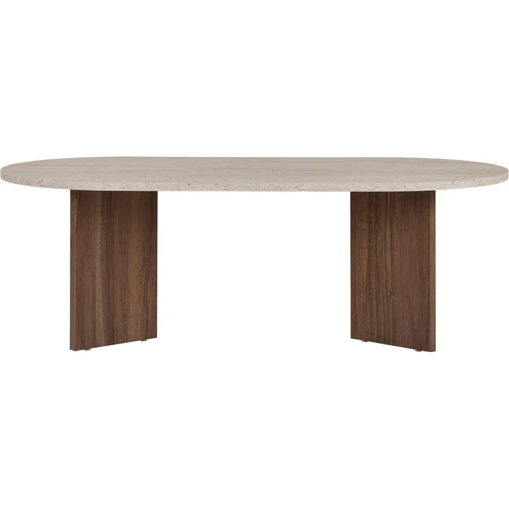 Modern Coffee Table, 119 x 40 x 60 cm, Travertine & Walnut Colors | 100% Melamine Coated Particle Board, 18 mm Thickness | Stylish & Functional Design for Contemporary Living Spaces