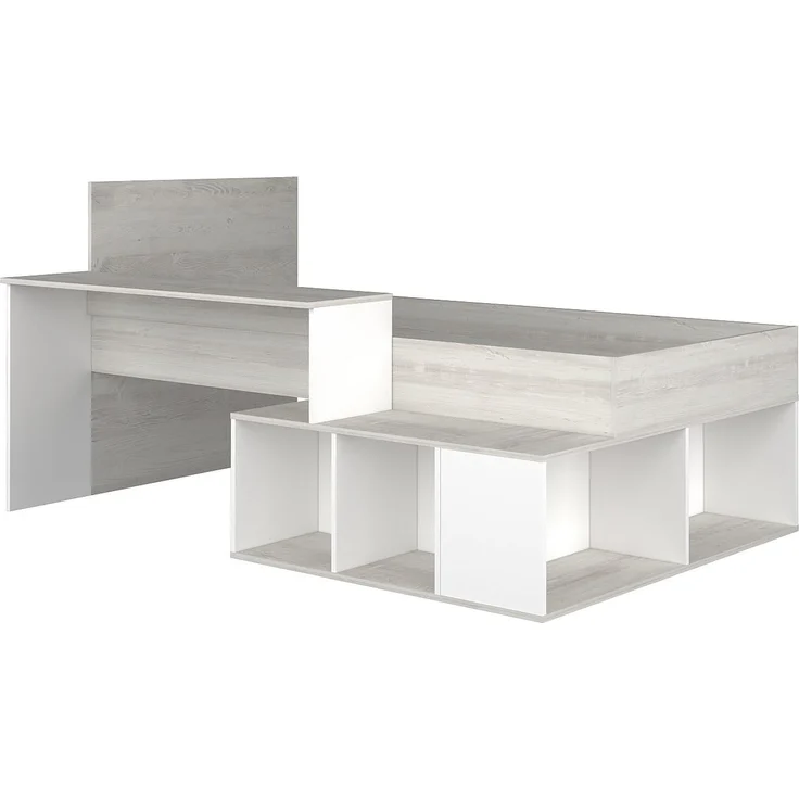 Vente-unique - Kombi-Bett 90 x 200 cm mit Stauraum & Schreibtisch + Lattenrost - Holzfarben & Weiß - RIGALI – Bild 8