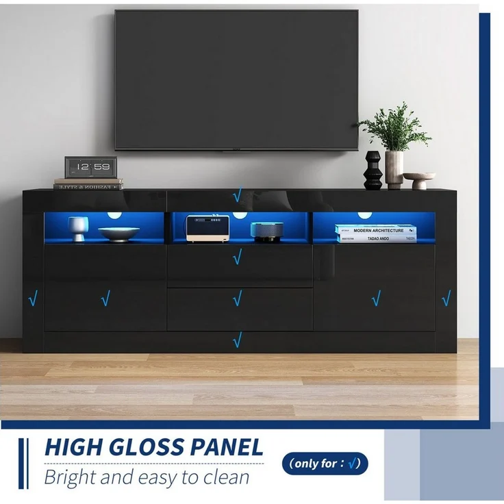 Fine Life Pro TV-Schrank Lowboard / TV‑Schrank / TV‑Lowboard mit LED‑Beleuchtung 160×35×60 cm, für Fernseher bis 70 Zoll – Bild 4