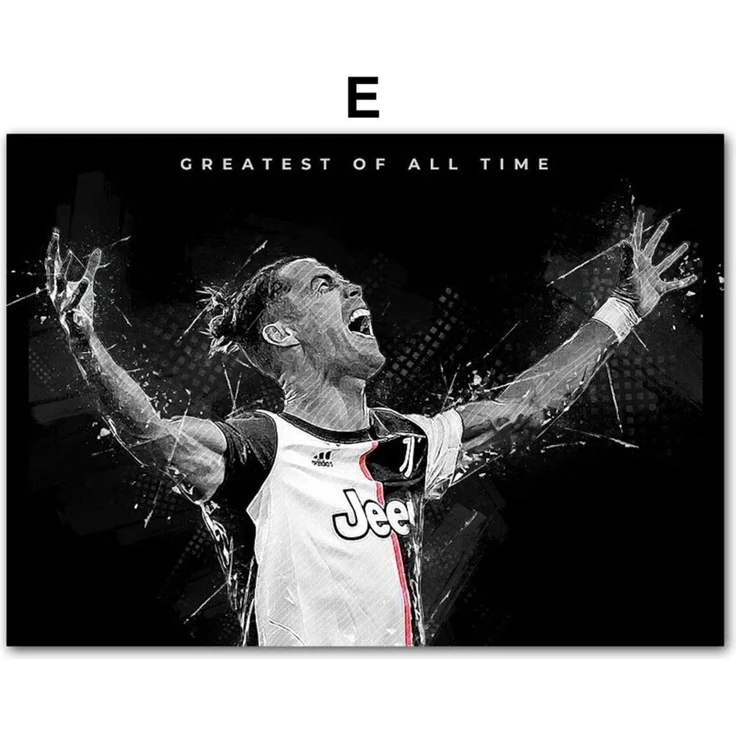 Poster Fußball Christiano Ronaldo in Schwarz Weiss Farben als Deko Print ohne Rahmen - E / 40 x 60 cm