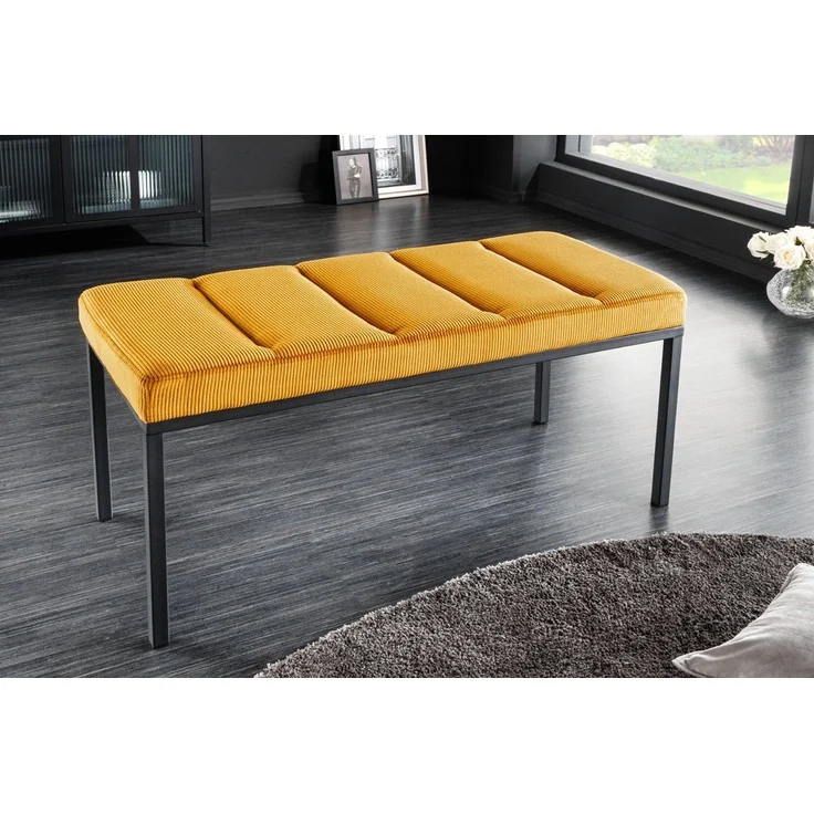 riess-ambiente Sitzbank PETIT BEAUTÉ 80cm senfgelb / schwarz (Einzelartikel, 1-St), Wohnzimmer · Cord · Metall · Flur · Küche · Polster · Schlafzimmer – Bild 1