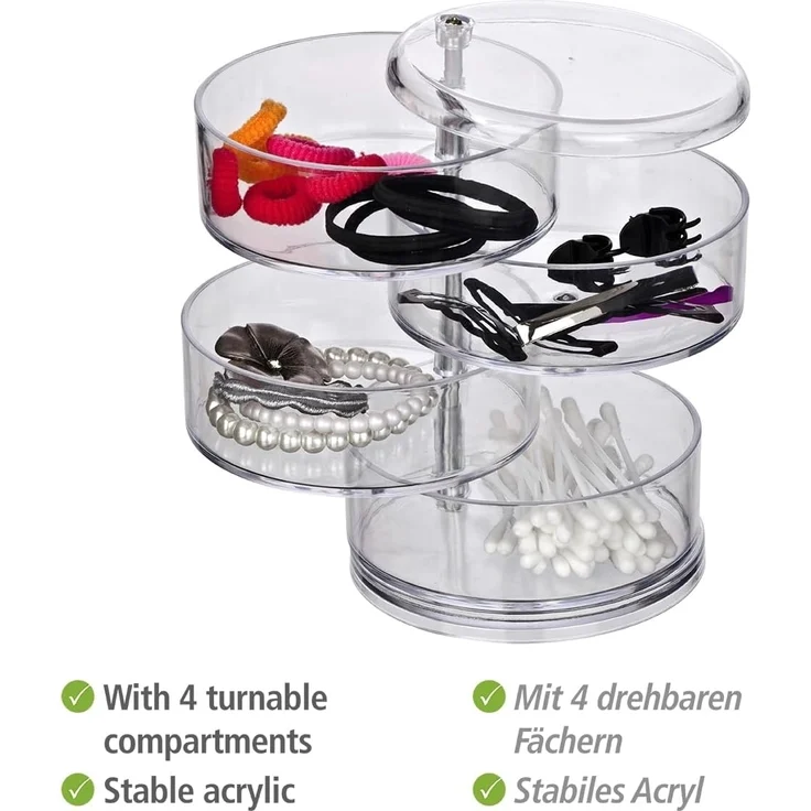 WENKO Badorganizer Tower, Kosmetik-Aufbewahrung mit 4 Fächern, transparent – Bild 3