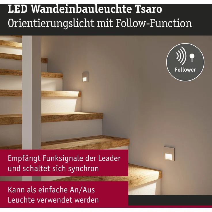 Paulmann 80000 LED Wandeinbauleuchte Tsaro eckig 80x36mm 2700K Chrom matt – Bild 2