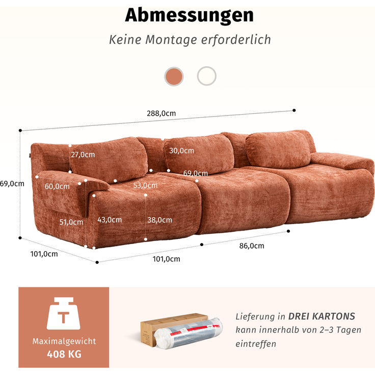 EINHOM 3-Sitzer Komprimiertes Sofa mit Wellenform-Design – Bild 2