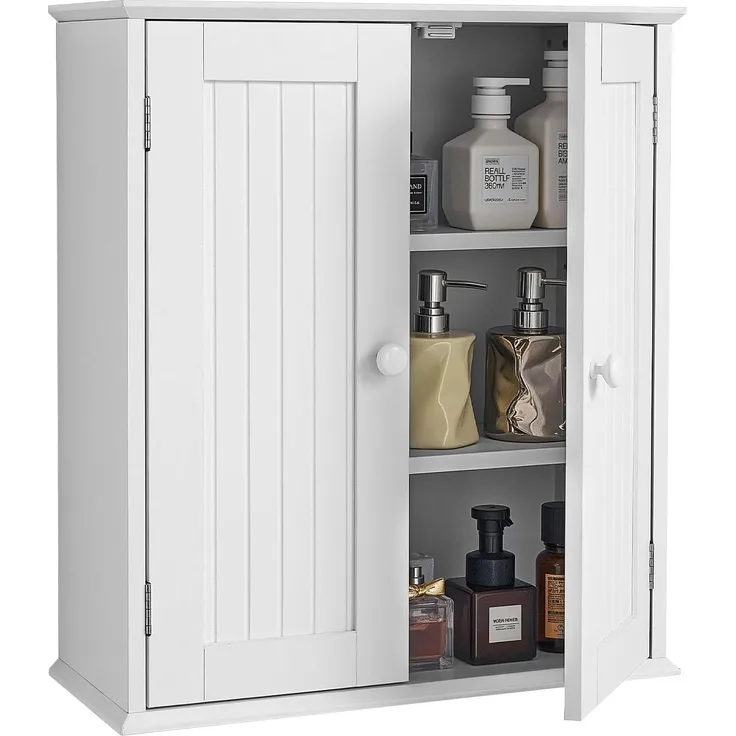 VEVOR Badezimmer Wandschrank Medizinschrank (3 Ebenen) mit 2 Türen & verstellbaren Regalen, Aufbewahrungsschrank über der Toilette zur Wandmontage, Hängeschrank für Küche Toilette weiß