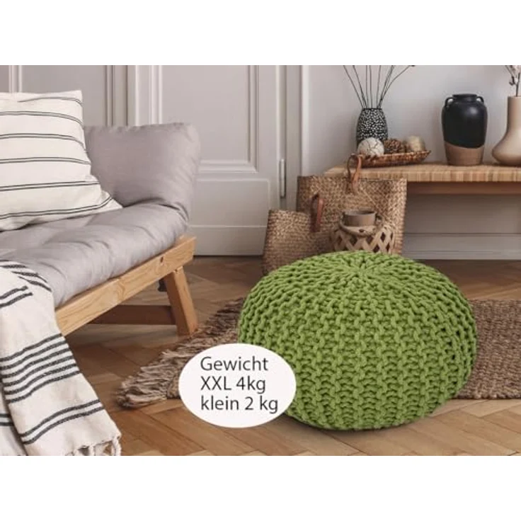 Amagohome Sitzhocker, Pouf, XXL Baumwolle, Grün, ø 45 cm – Bild 6