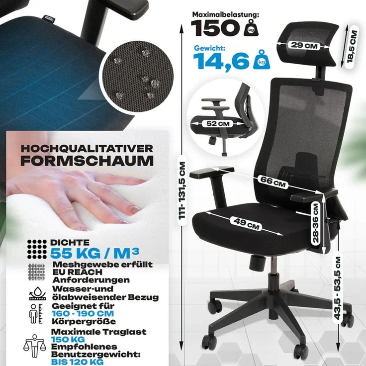VALKENSTOL M3 KLASSIK Bürostuhl ergonomisch - 5 Jahre Garantie - Schreibtischstuhl mit Synchronmechanik - Armlehnen - extra bequem – Bild 10