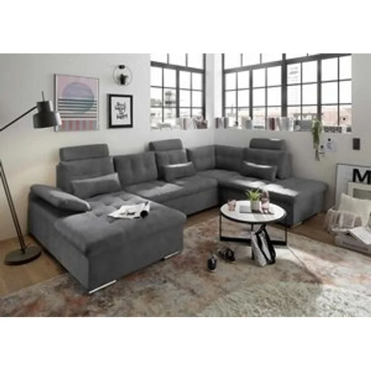 Sofa U-Form mit Schlaffunktion und Bettkasten - Anthrazit - Medan XXL – Bild 6