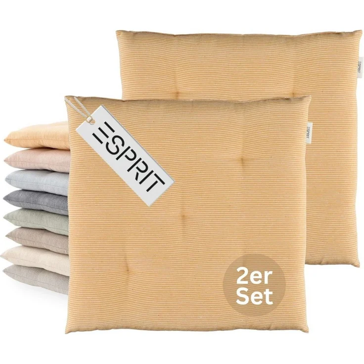 Esprit Stuhlkissen NEEDLESTRIPE Sitzkissen, 40 x 40 cm - 2er Set in Gelb – Bild 1