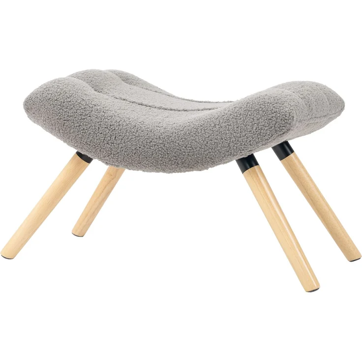 MELAYR, Moderner Fußhocker mit Fleece-Bezug und Holzbeinen, gepolstert, für Wohnzimmer, 67 x 45 x 38 cm, Hellgrau – Bild 2