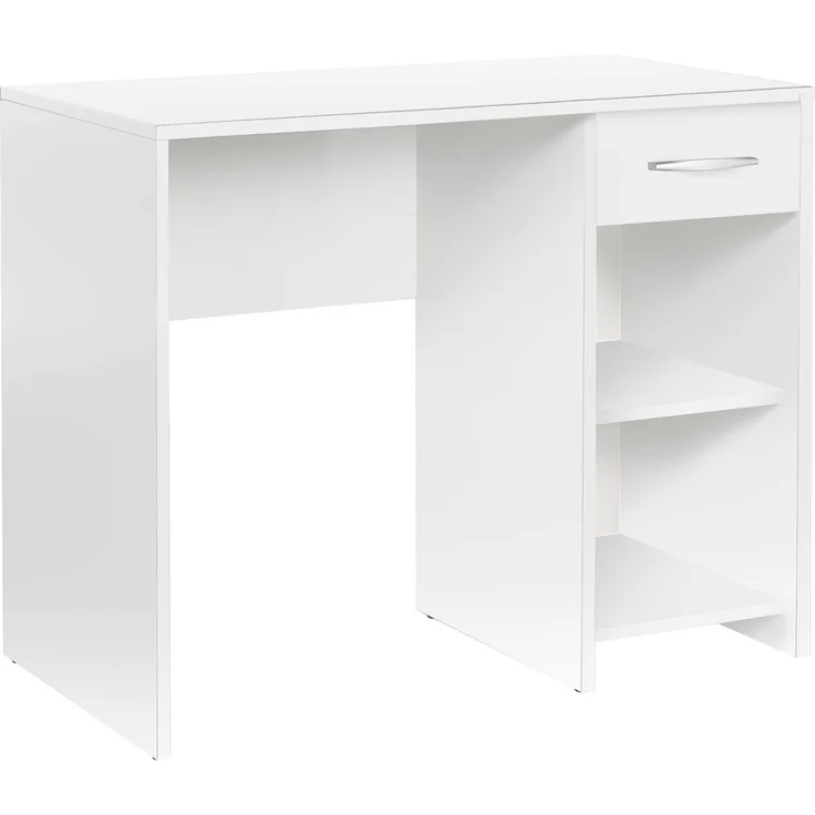 Modern Study Desk, White, 90 x 75 x 52 cm | 100% Melamine Coated Particle Board, 16 mm Thick | 1 Drawer, Multiple Shelves, Wall-Mountable, Stylish & Functional – Bild 2