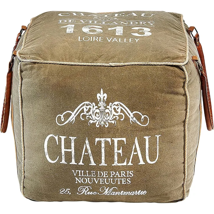 Kobolo Sitzpouf Pouf Sitzwüfel Hocker - Chateau - aus Canvas - mit Applikationen