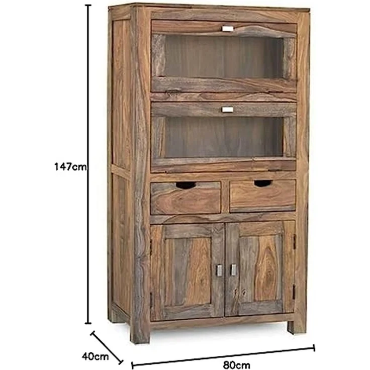 Massivmoebel24 Highboard (Highboard Sheesham 80 x 40 x 148 grau geölt NATURE GREY #60) – Bild 3