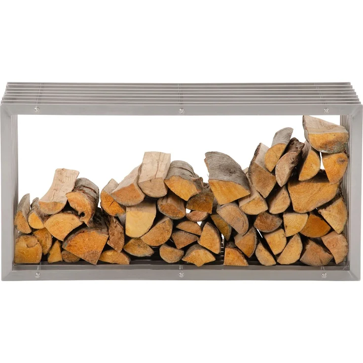 DELUKE® Kaminholzregal Metall PREMIUM - Innen und Aussen, Edelstahl Brennholzregal innen Kaminholzständer Kaminholzhalter Feuerholzregal Aussen Holz stapeln Terrasse, 40x50x100cm – Bild 3