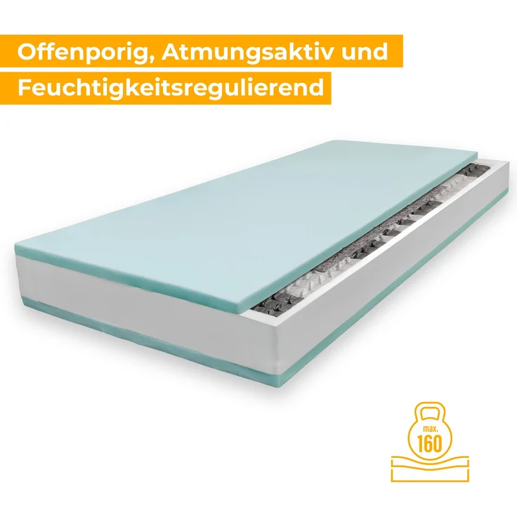 BeCo Onyx Matratze Höhe 21 cm | ergonomischer Schlaf wie im Luxus-Hotel | wahlweise als Federkern oder Kaltschaum | Oeko-TEX® & CertiPUR Zertifiziert Größe 90 x 200 cm Härtegrad Federkern MEDIUM – Bild 7