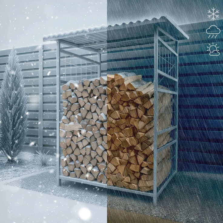 CLP Brennholzregal Macon mit Dach wetterfest Metall verzinkt,metall Brennholzregal – Bild 4