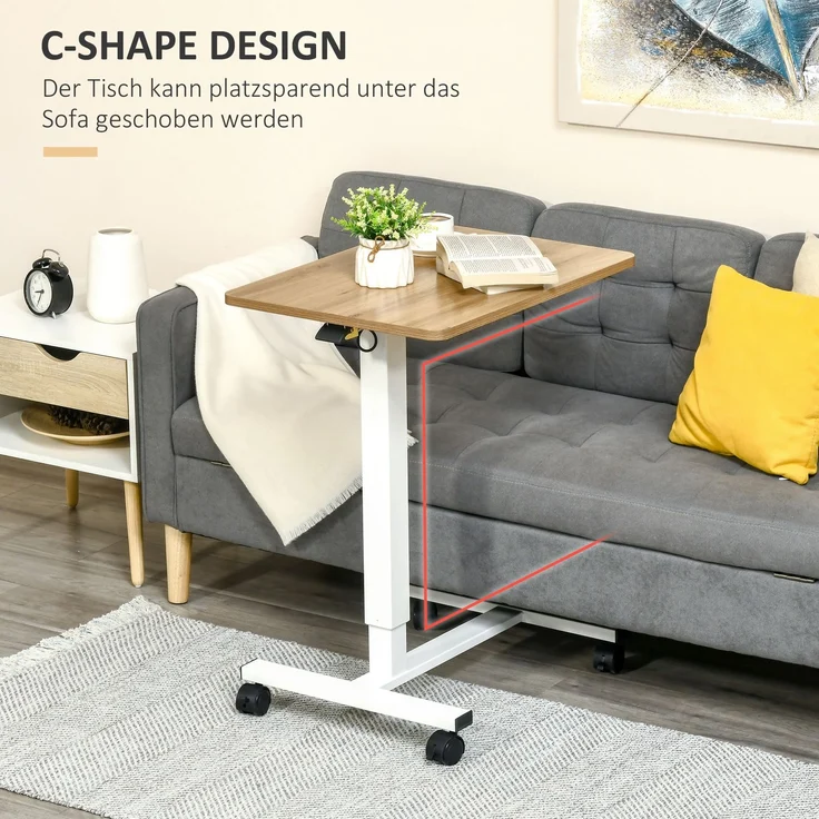 Steh-Sitz Schreibtisch höhenverstellbar mit Rollen C-förmig platzsparend Laptoptisch Natur Weiß 70-110 cm bis 70 kg--Natürlich--65x48x110cm--YOUDENOVA – Bild 5