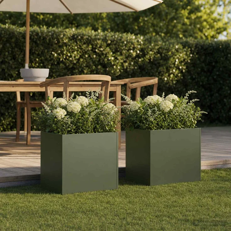 vidaXL Garten-Pflanzgefäß 2 Stk. Olivgrün 45 x 45 x 45 cm 8004973 – Bild 1
