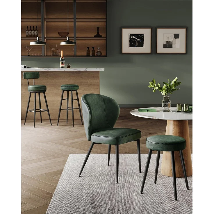 VASAGLE EKHO Kollektion - 360° drehbarer Barhocker, 2er Set, Hocker mit Rückenlehne für Bartisch, Kunstleder mit Nähten, Mid-Century-Modern-Stil, 76 cm hoch, Küche, Hausbar, waldgrün – Bild 2