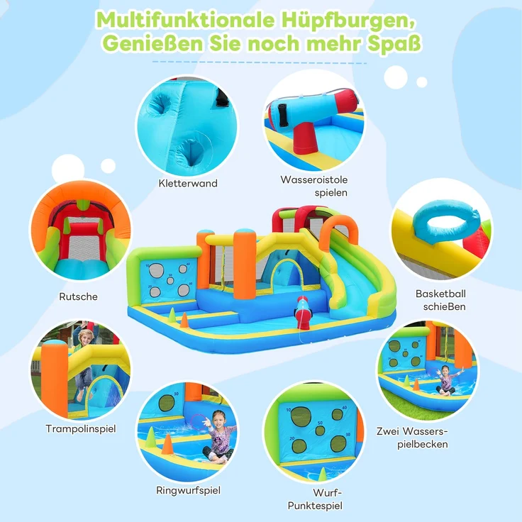 LVHOM Aufblasbare Hüpfburg mit Gebläse, Spielpool, Trocken-/Wasserrutsche, Springburg Outdoor, Wasserpark mit Trampolin, Planschbecken, 410 x 315 x 203cm – Bild 6