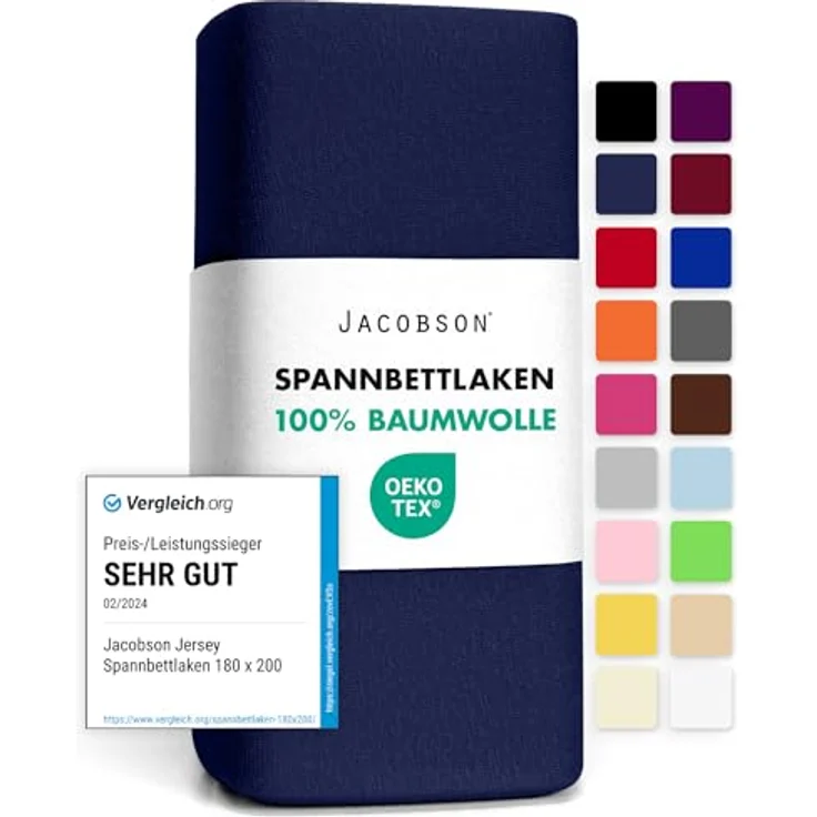 Jacobson Jersey Spannbettlaken Spannbetttuch Baumwolle Bettlaken (140x200-160x200 cm, Dunkelblau) – Bild 2