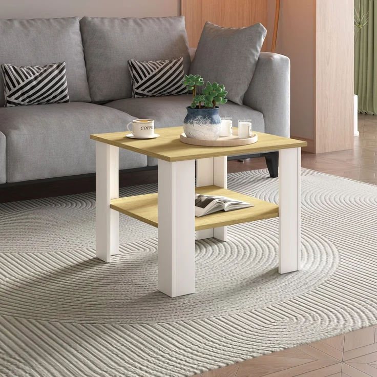 VCM Beistelltisch & Couchtisch Rolas 921266 Weiß / Honig-Eiche H. 44 x B. 55 x T. 55 cm – Bild 3