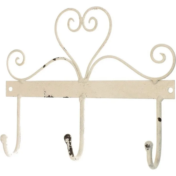 Macosa Home Garderobenhaken Hakenleiste Herz Haken vintage Weiß 20x16 cm Dekohaken Schlüsselhaken, Shabby Chic Wandhaken Kleiderhaken Dekohaken Wand-Deko