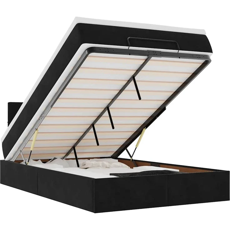 vidaXL Ottoman-Bett mit Matratze & LEDs Schwarz 120x200 cm Samt 3312616 – Bild 2