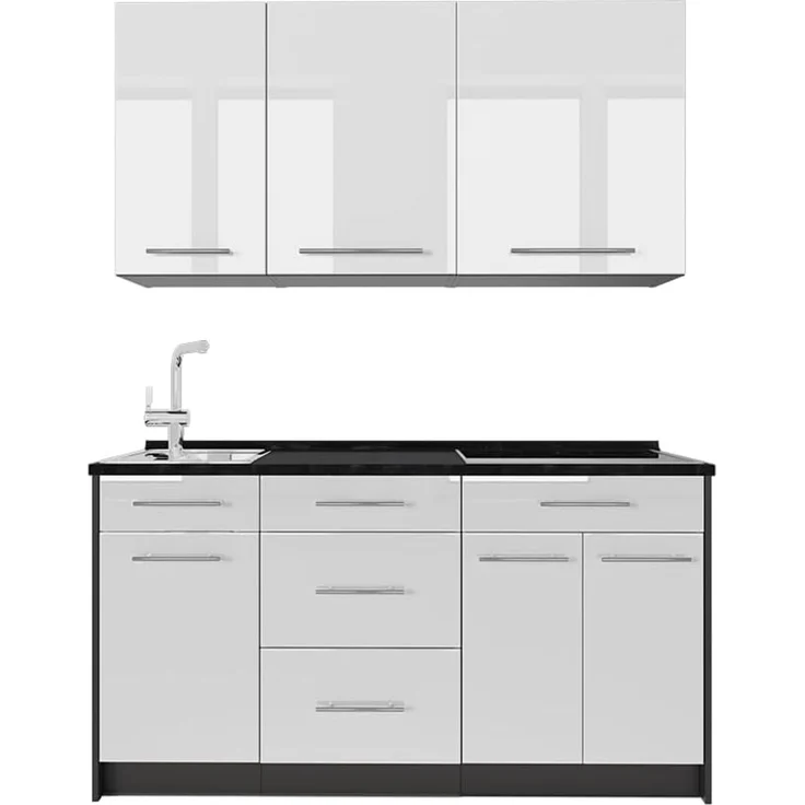 Singleküche Fame-Line Weiß Hochglanz/Anthrazit 150 cm, AP Anthrazit Vicco – Bild 1