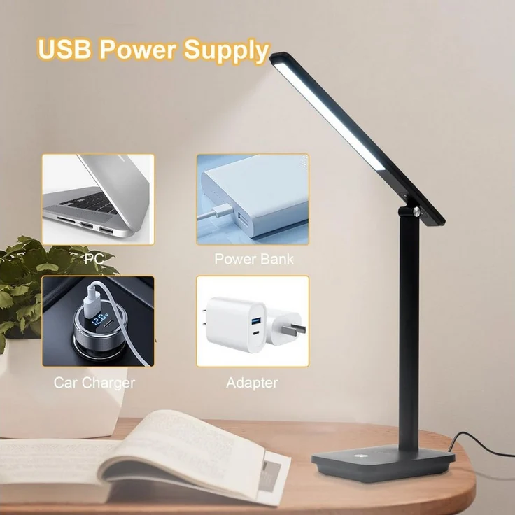 LQWELL Schreibtischlampe LED Tischlampe Abnehmbare Studienlampe, mit Touchdimmer, LED fest integriert, 3 Helligkeitsstufen, Dimmbare Tischleuchte, für Heimbüro, 0° bis 180° Drehung, 6500K – Bild 3