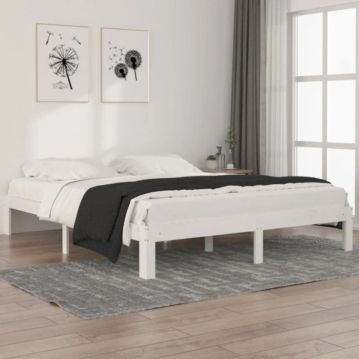 Doppelbett, Betten für Erwachsene, Massivholzbett Weiß Kiefer 160x200 cm de5579 – Bild 2