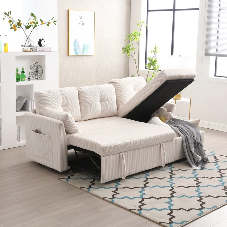 LVHOM Ecksofa mit Schlaffunktion L-Form, Sofa mit Bettkasten, Wohnzimmersofa mit Seitentasche, Couch Samtstoff, Bettsofa, 3 Sitzer – Bild 5