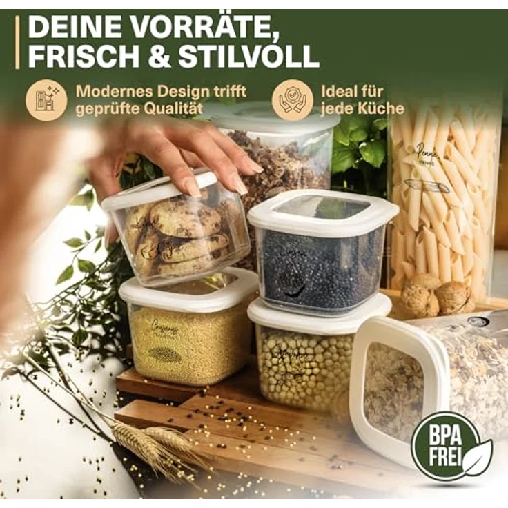 Viwares Vorratsdosen mit Deckel Luftdicht, 12er Vorratsbehälter Set BPA-Frei, Vorratsdose zur Müsli Mehl Aufbewahrung Küche, Praktische Organizer Küche, Frischhaltedosen für Lebensmittelaufbewahrung – Bild 8