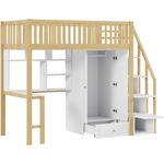 Odikalo Jugendbett Kinderbett Hochbett Kleiderschrank Regal Tisch Treppe 90x200cm